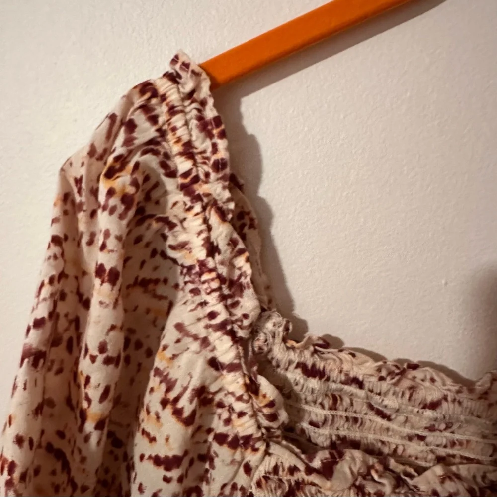 Old Navy Red and Cream Puff Sleeve Peplum Blouse Medium Boho Summer Spring‎ - Picture 7 of 14